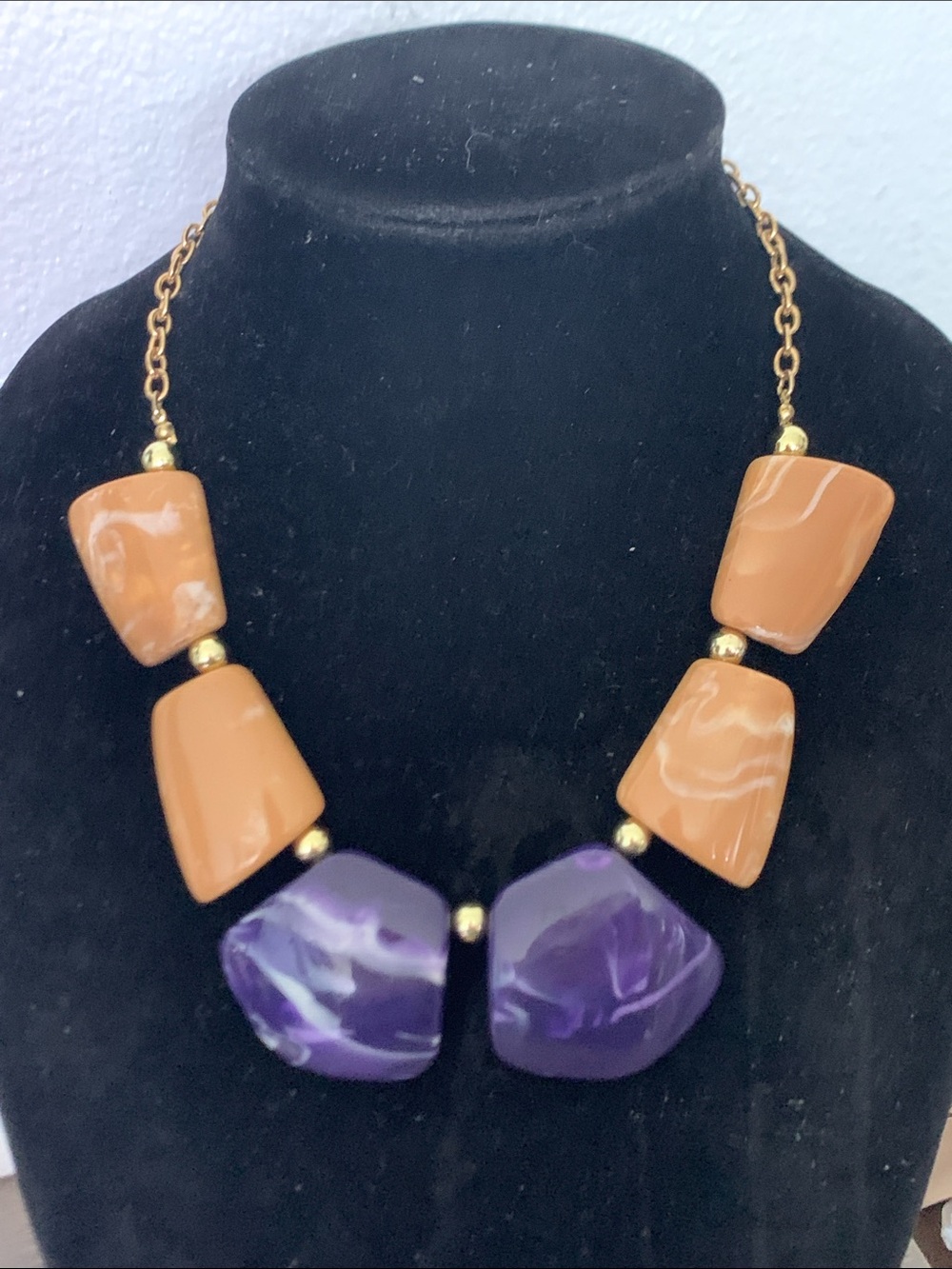 Women's Statement Beaded Necklace - Orange & Purple